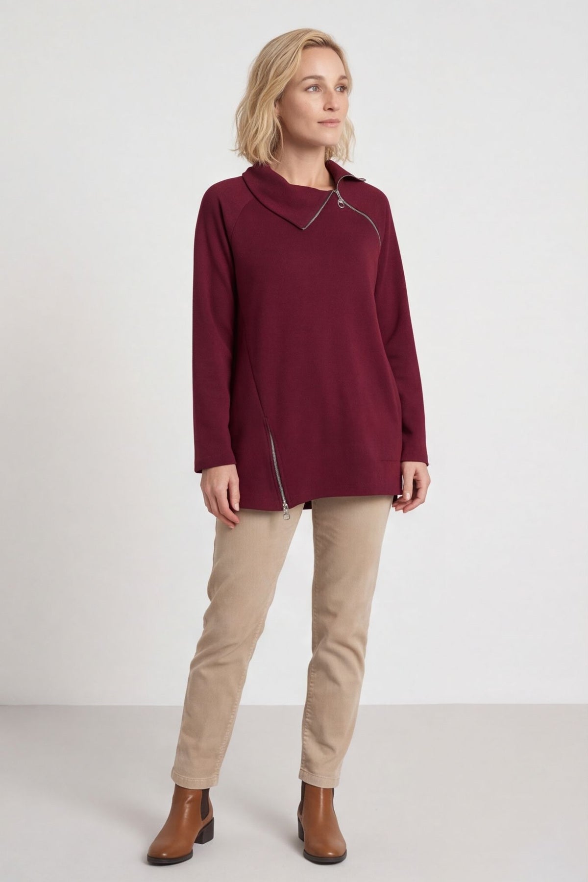 Shaye Zip Detail Cotton Top Wine – image 1 of 5