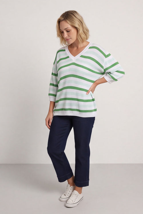 Gladys Stripe Knit Cotton Top Green – image 1 of 6
