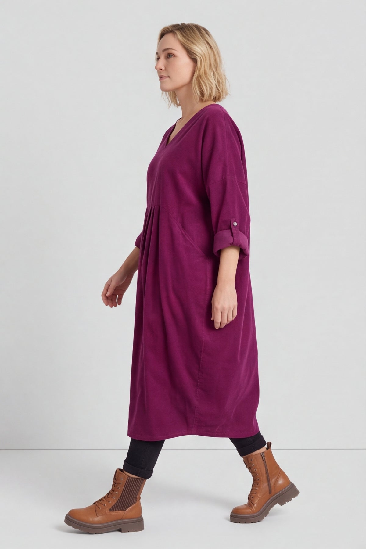 Dinah V-Neck Needlecord Dress Burgundy – image 1 of 6