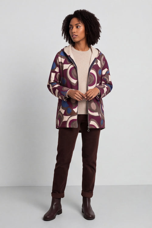 Cynthia Print Zip Hooded Jacket Wine – image 1 of 6