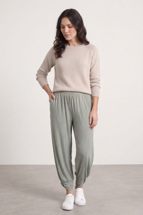 Jacinda Stripe Cotton Trousers Khaki – image 1 of 6