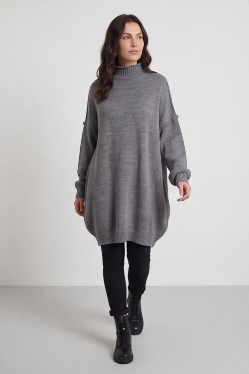 Bridie Polo Neck Knitted Tunic Grey – image 1 of 6
