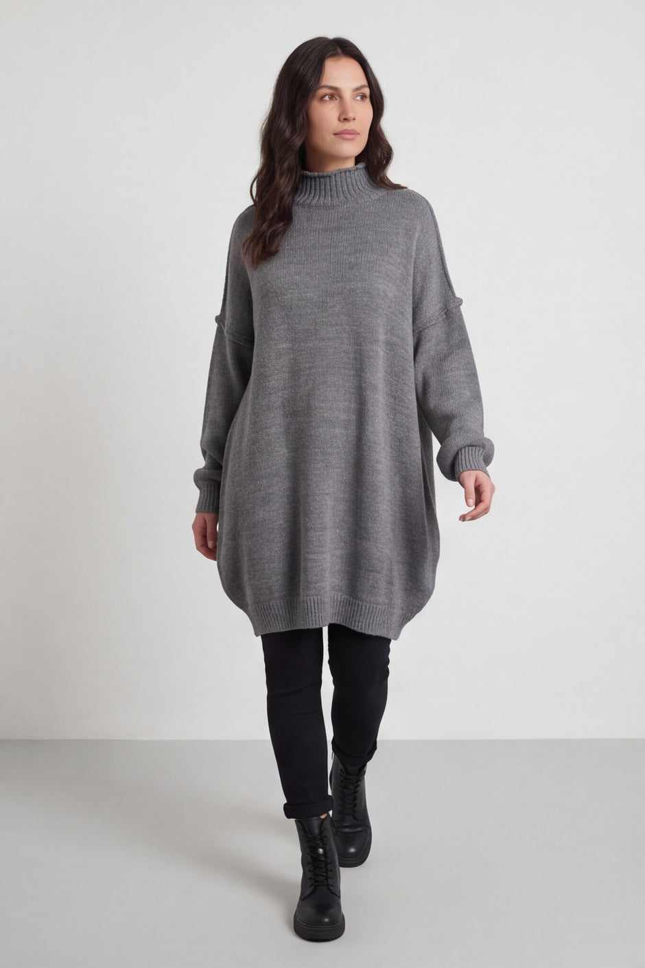 Bridie Polo Neck Knitted Tunic Grey – image 1 of 6