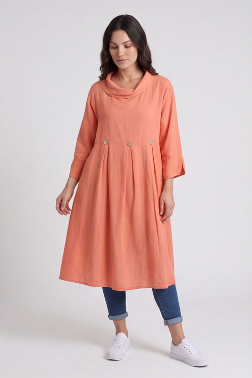 Cromer Button Detail Linen Dress Orange – image 1 of 6
