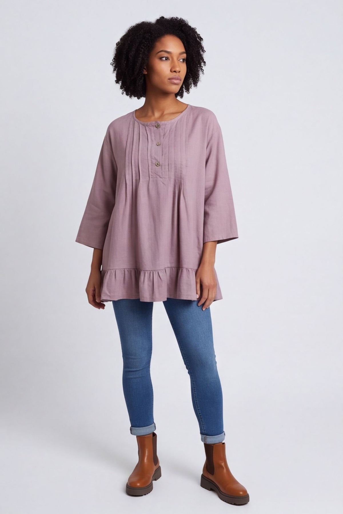 Dawsmere Button Linen Top Mauve – image 1 of 6