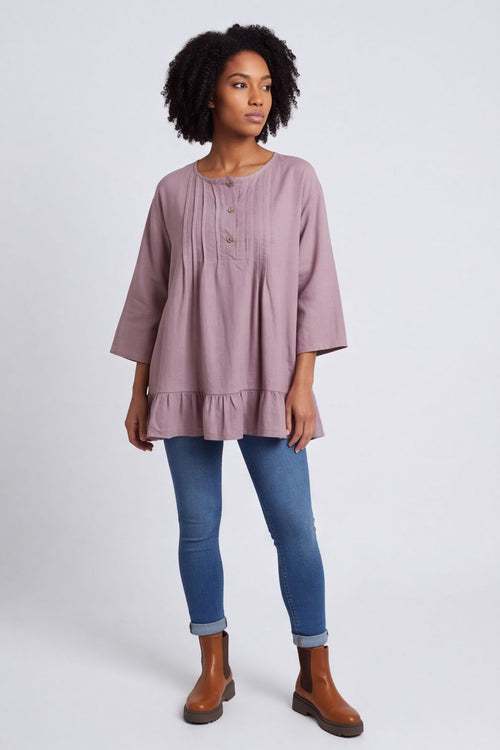 Dawsmere Button Linen Top Mauve – image 1 of 6