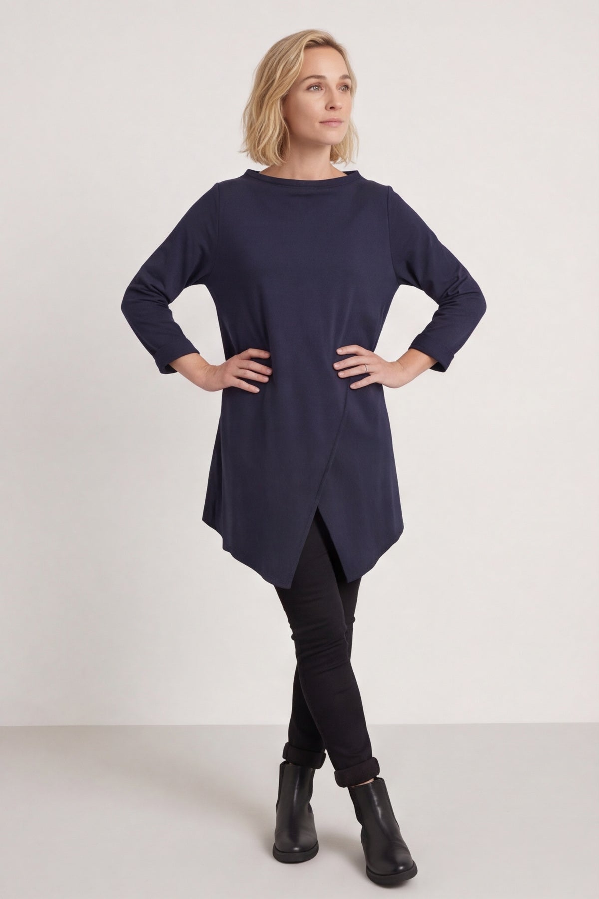 Nelle Cowl Cotton Top Navy – image 1 of 5
