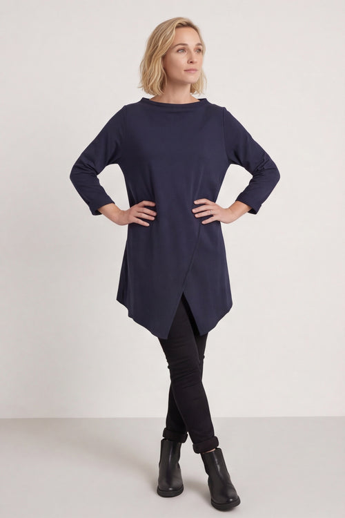Nelle Cowl Cotton Top Navy – image 1 of 5