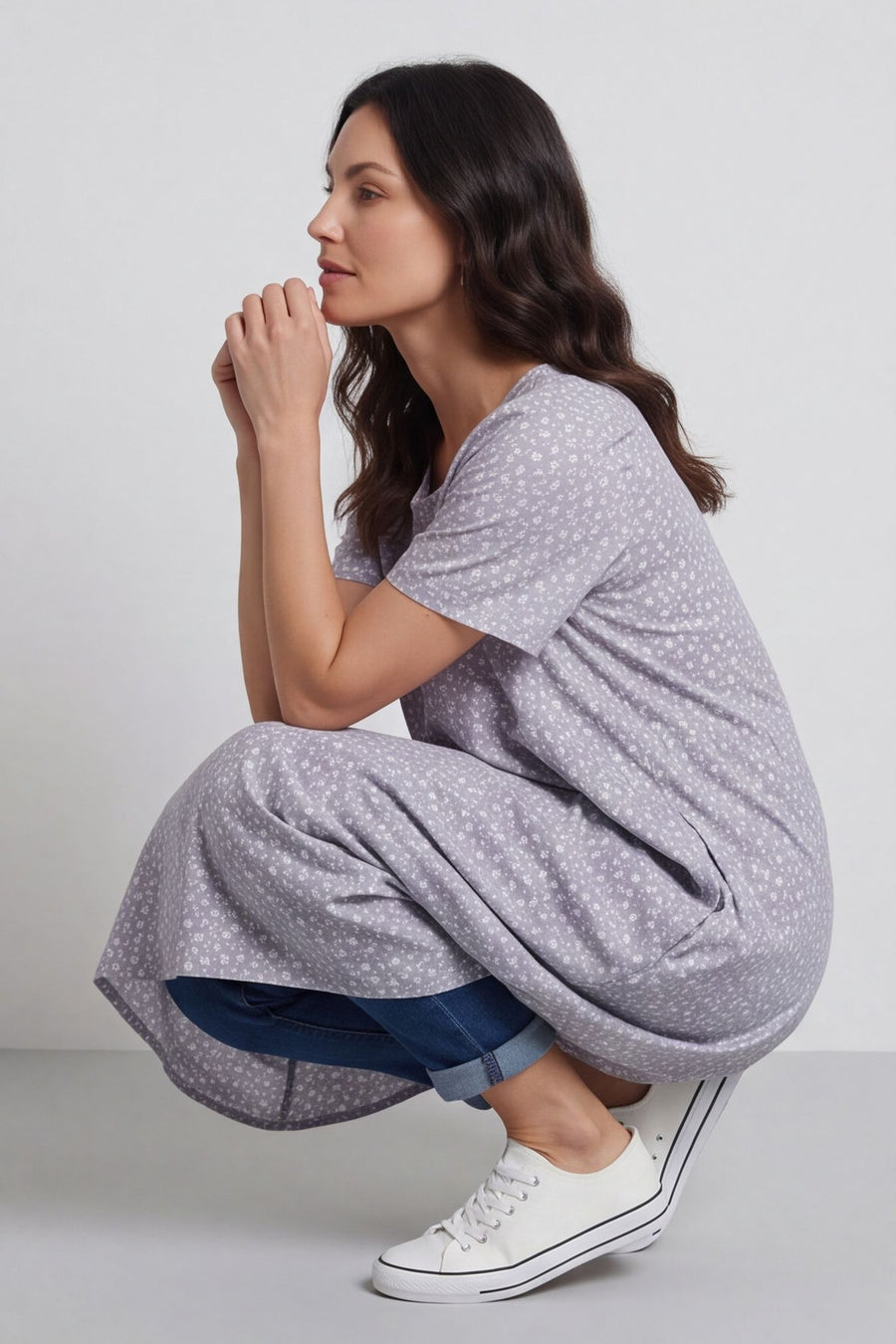 Rosalind Ditsy Cotton Dress Mocha – image 1 of 4