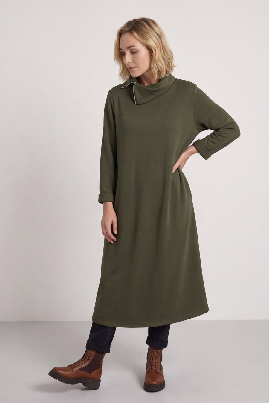 Wanda Zip Polo Cotton Dress Khaki – image 1 of 6