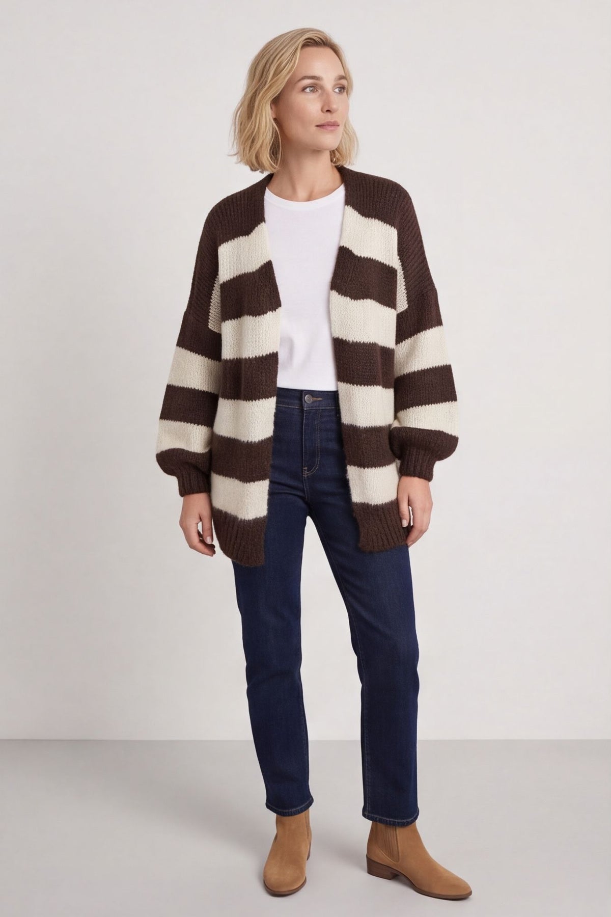 Kennedy Stripe Knitted Cardigan Cocoa – image 1 of 6