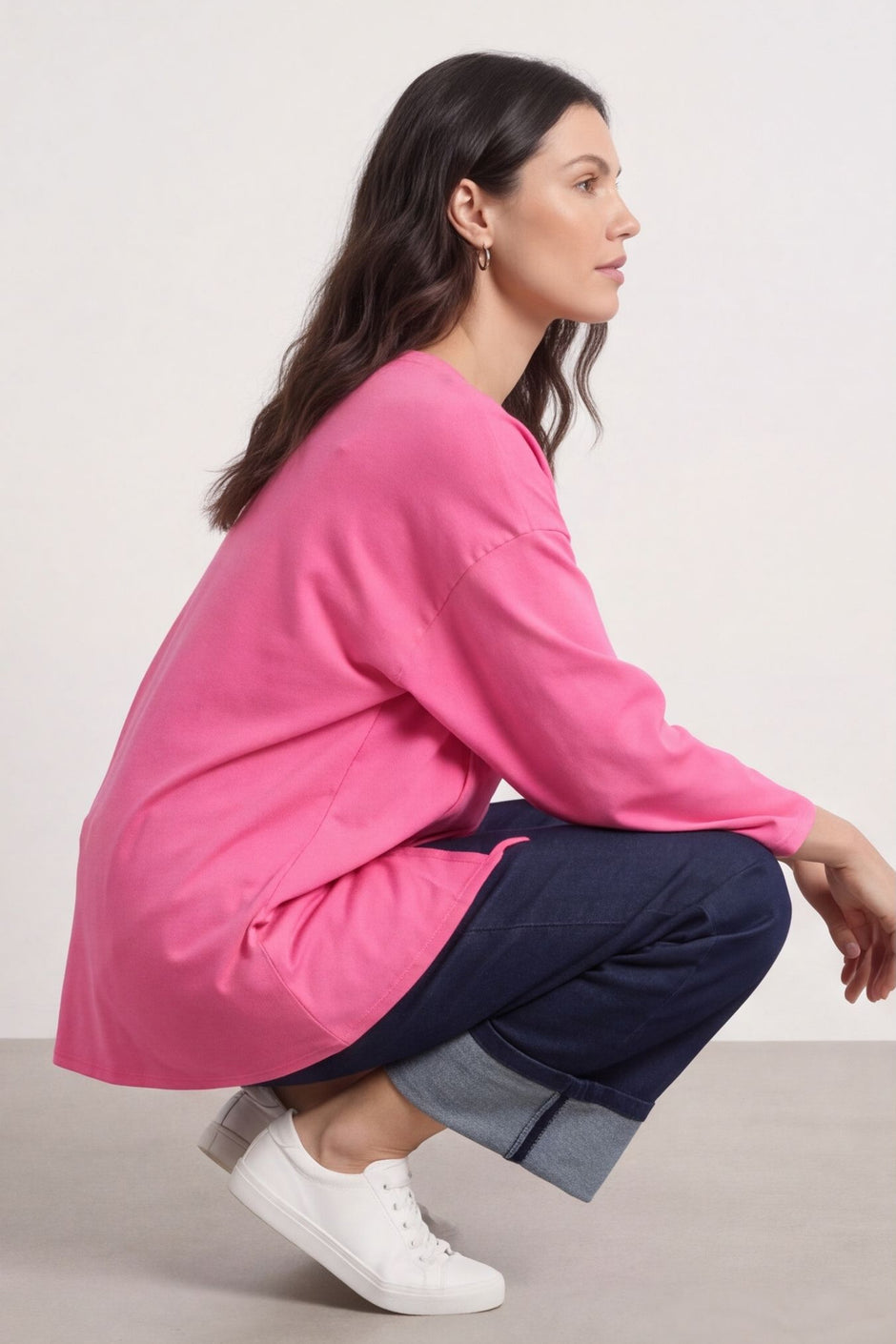 Andie Seam Detail Cotton Top Fuchsia – image 1 of 4