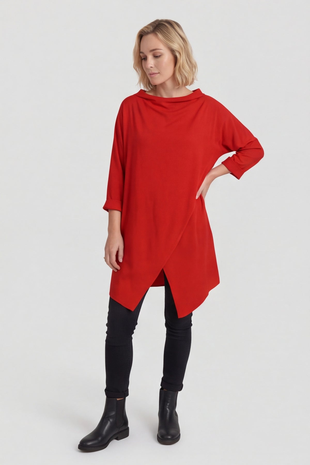 Nelle Cowl Cotton Top Red – image 1 of 5