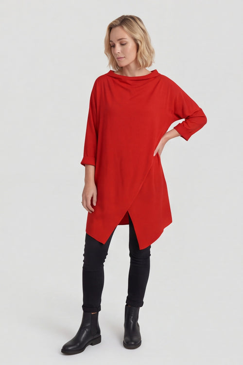 Nelle Cowl Cotton Top Red – image 1 of 5
