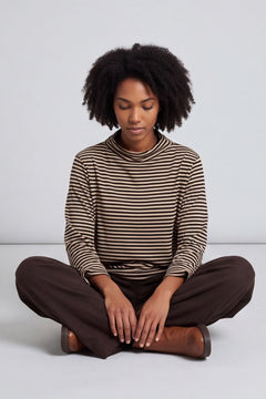 Lyssa Cowl Neck Stripe Top Stone – image 1 of 5