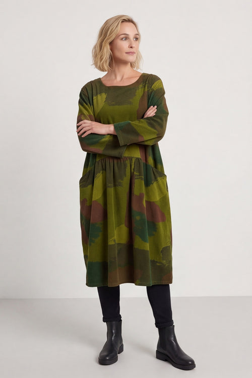 Dreda Print Needlecord Dress Olive – image 1 of 6