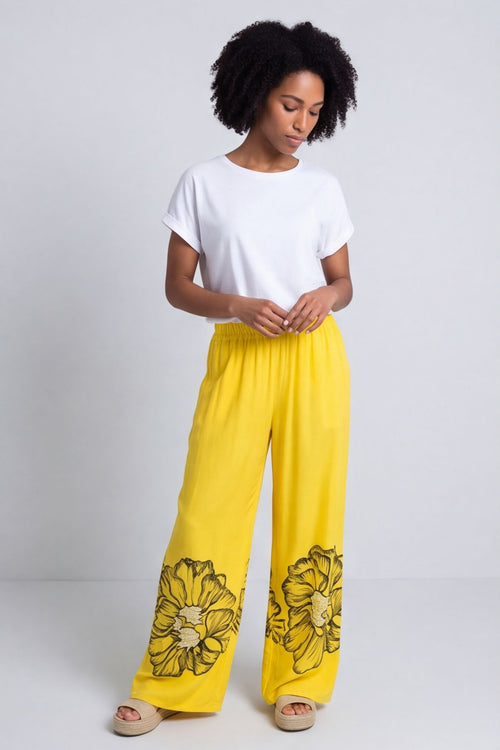 Aksana Flower Wide Leg Trousers Yellow – image 1 of 6