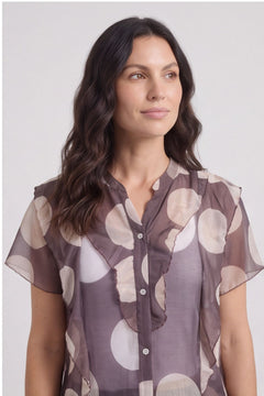 Skye Spot Print Frill Shirt Cocoa – image 1 of 5
