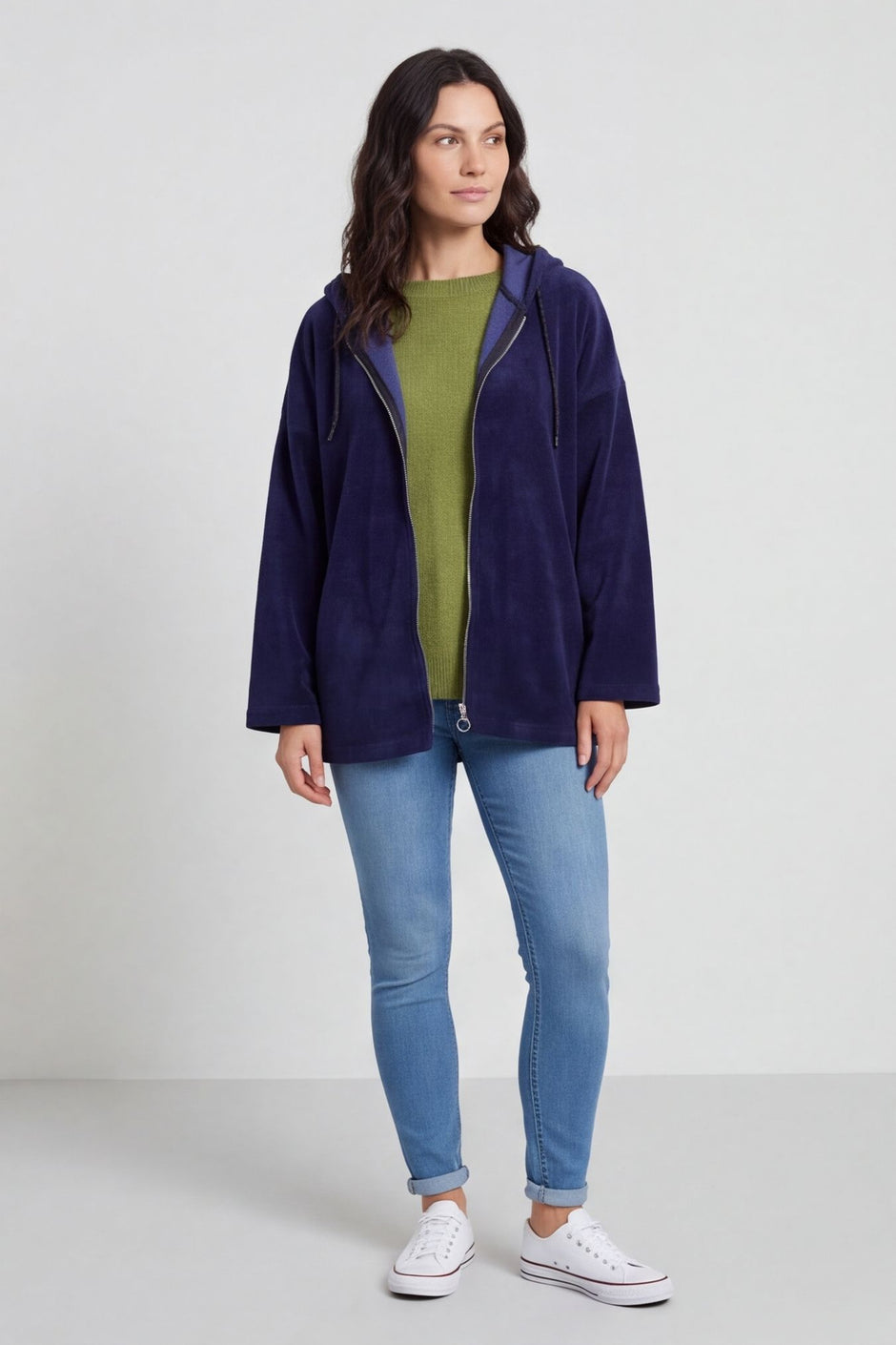 Verys Cord Zip Hooded Jacket Navy – image 1 of 5