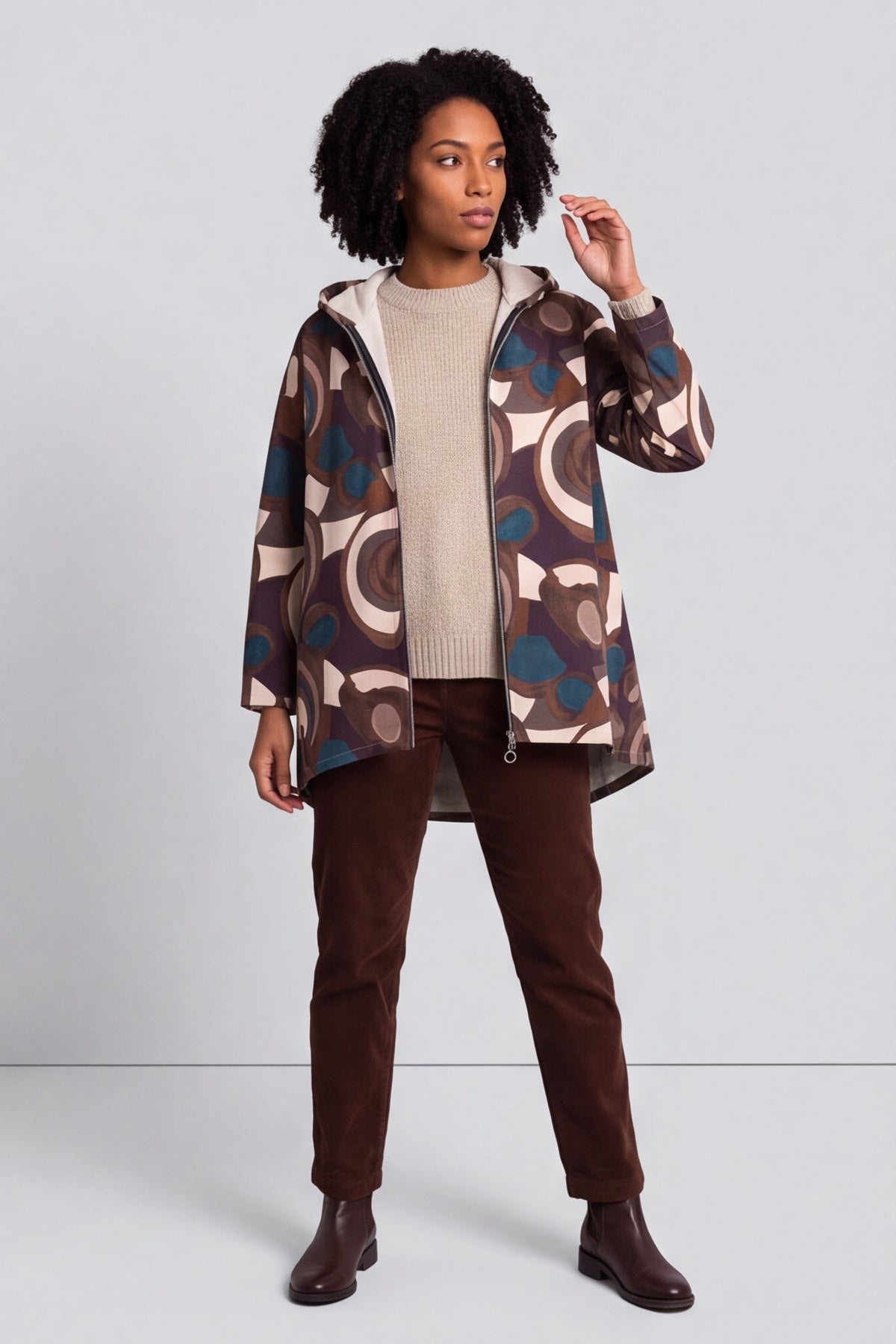 Cynthia Print Zip Hooded Jacket Teal – image 1 of 6
