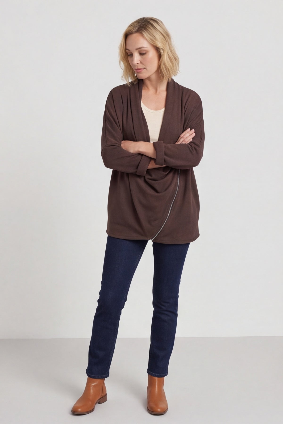 Floella Zip Cotton Jacket Cocoa – image 1 of 5