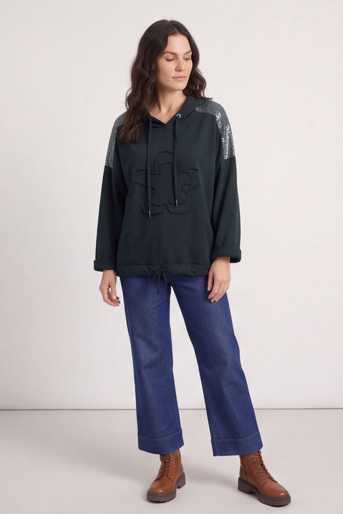 Betsy Flower Patch Hooded Cotton Top Charcoal – image 1 of 5