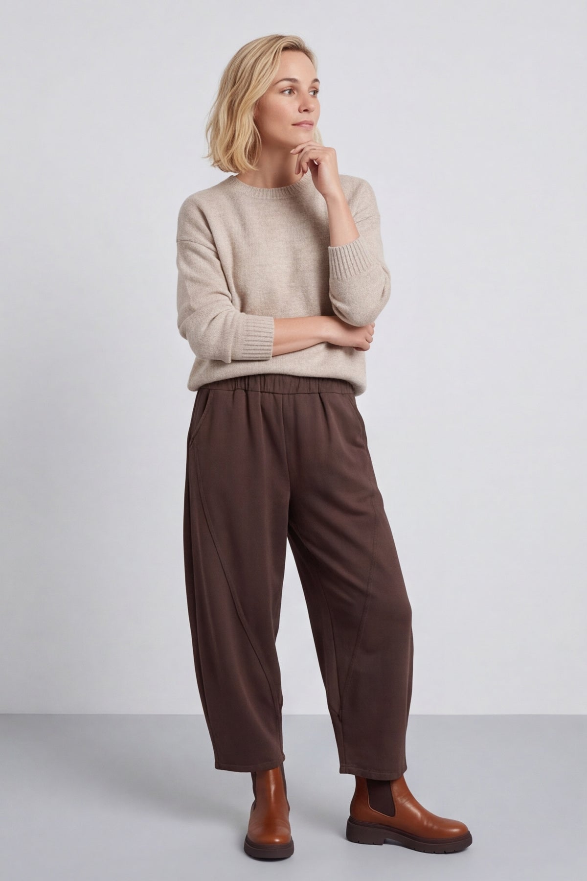 Yasmina Cropped Cotton Trousers Cocoa – image 1 of 4