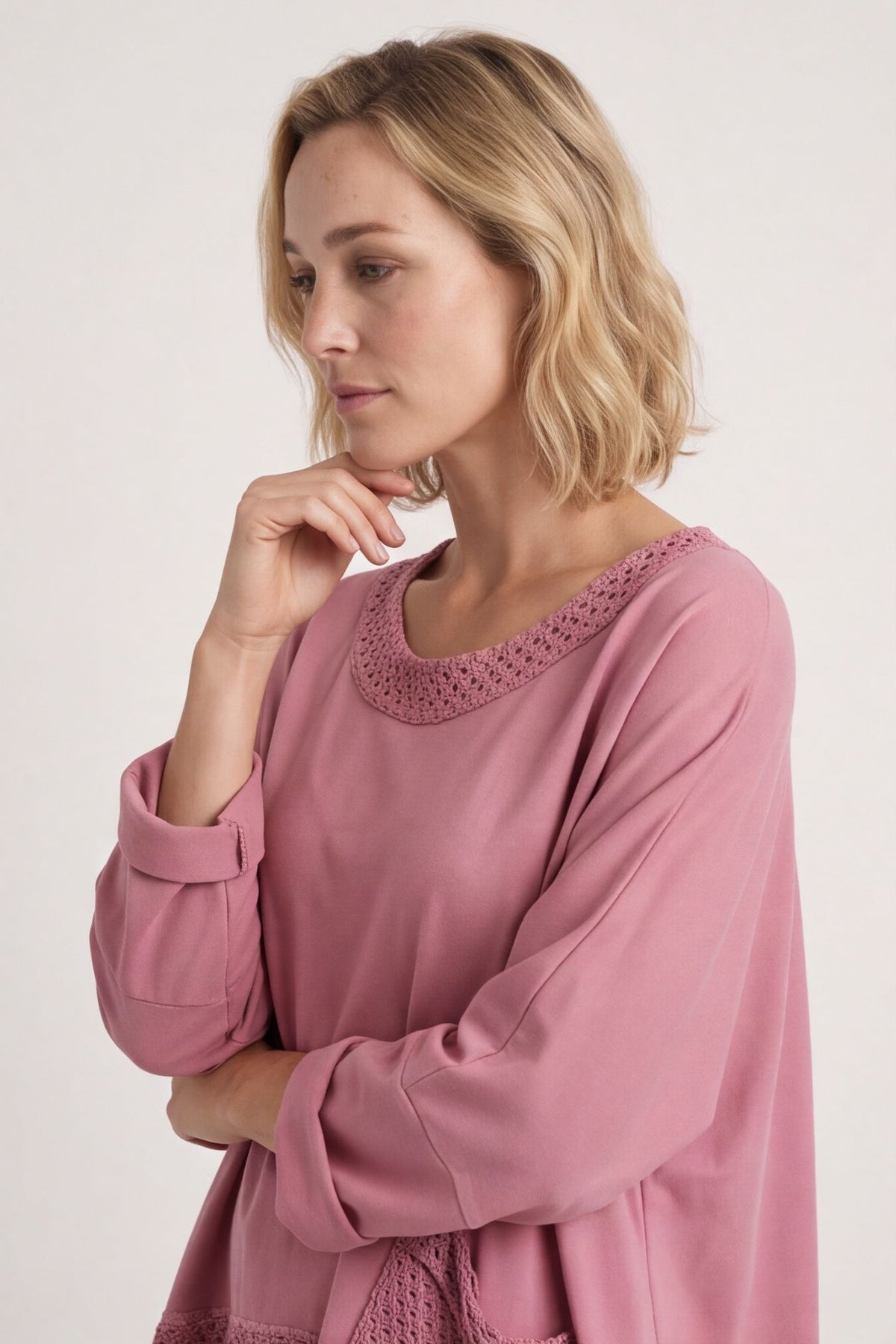 Mozelle Crochet Detail Cotton Top Grape – image 1 of 6