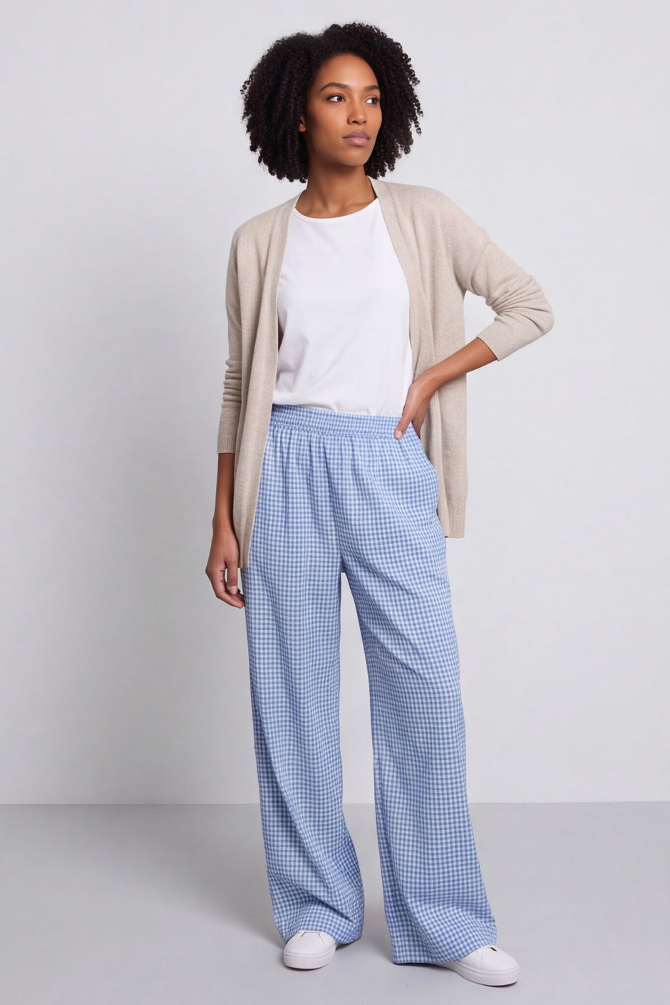 Cataleya Gingham Cotton Trousers Powder Blue – image 1 of 6