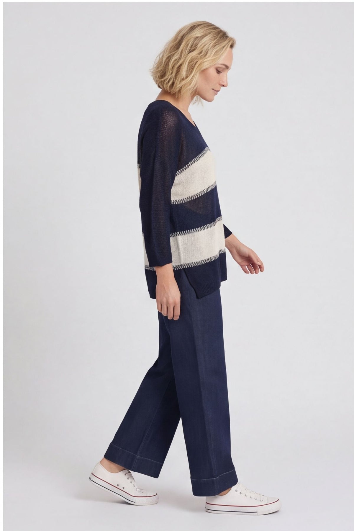 Davena Stripe Knit Top Navy – image 1 of 5