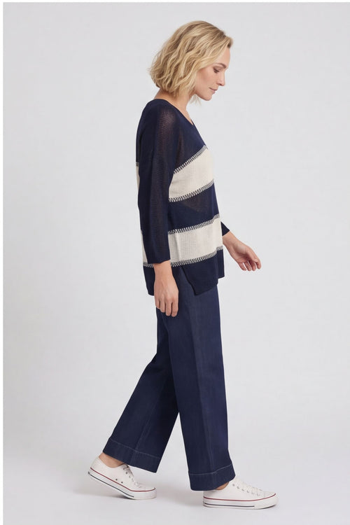 Davena Stripe Knit Top Navy – image 1 of 5