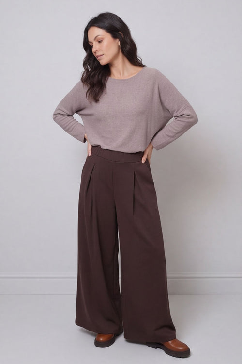 Trish Wide Leg Cotton Trousers Cocoa – image 1 of 4