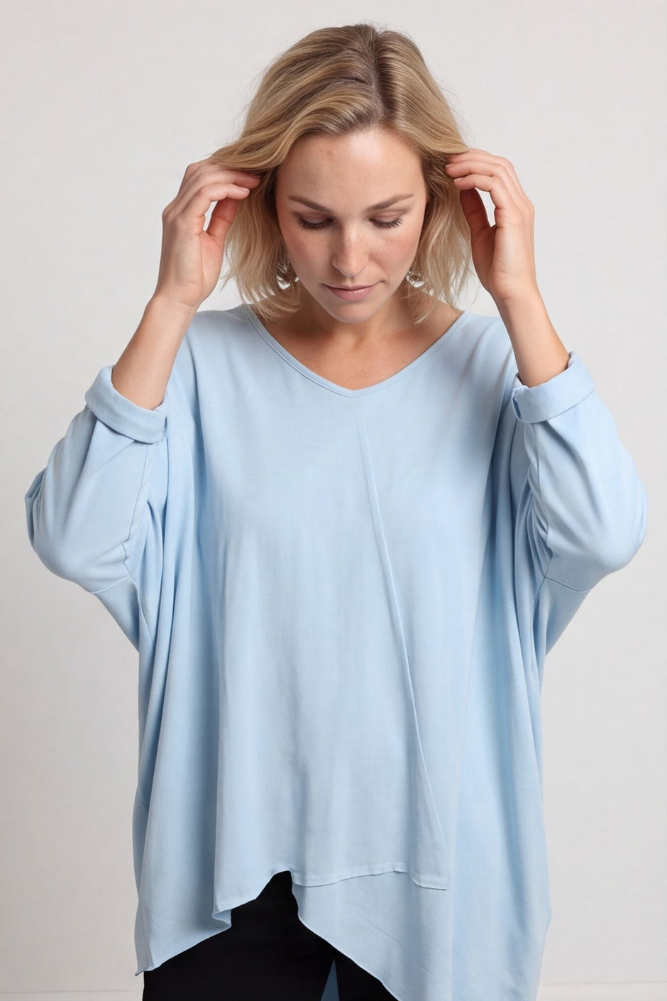Jodie Dip Side Cotton Top Light Blue – image 1 of 4