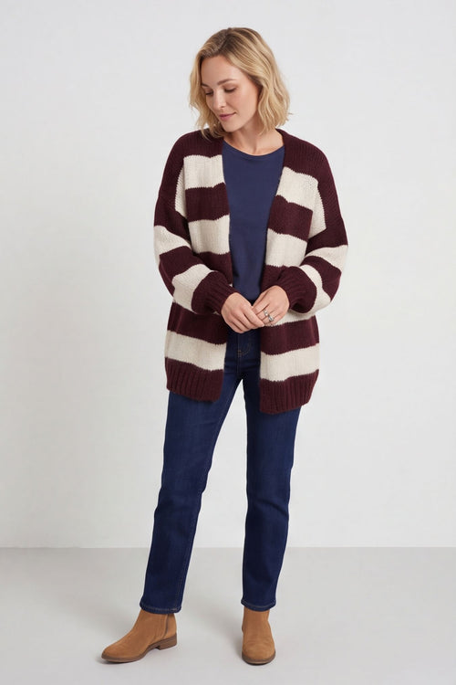 Kennedy Stripe Knitted Cardigan Wine – image 1 of 6