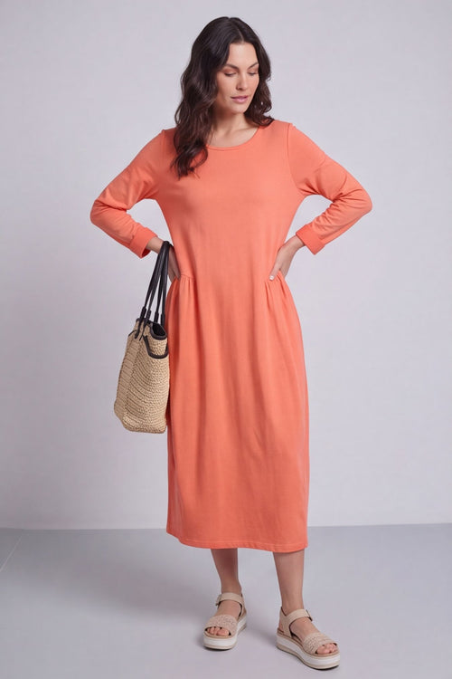 Kayleigh Long Sleeve Cotton Dress Orange – image 1 of 5