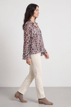 Edith Print Tie Front Top Cocoa – image 1 of 6