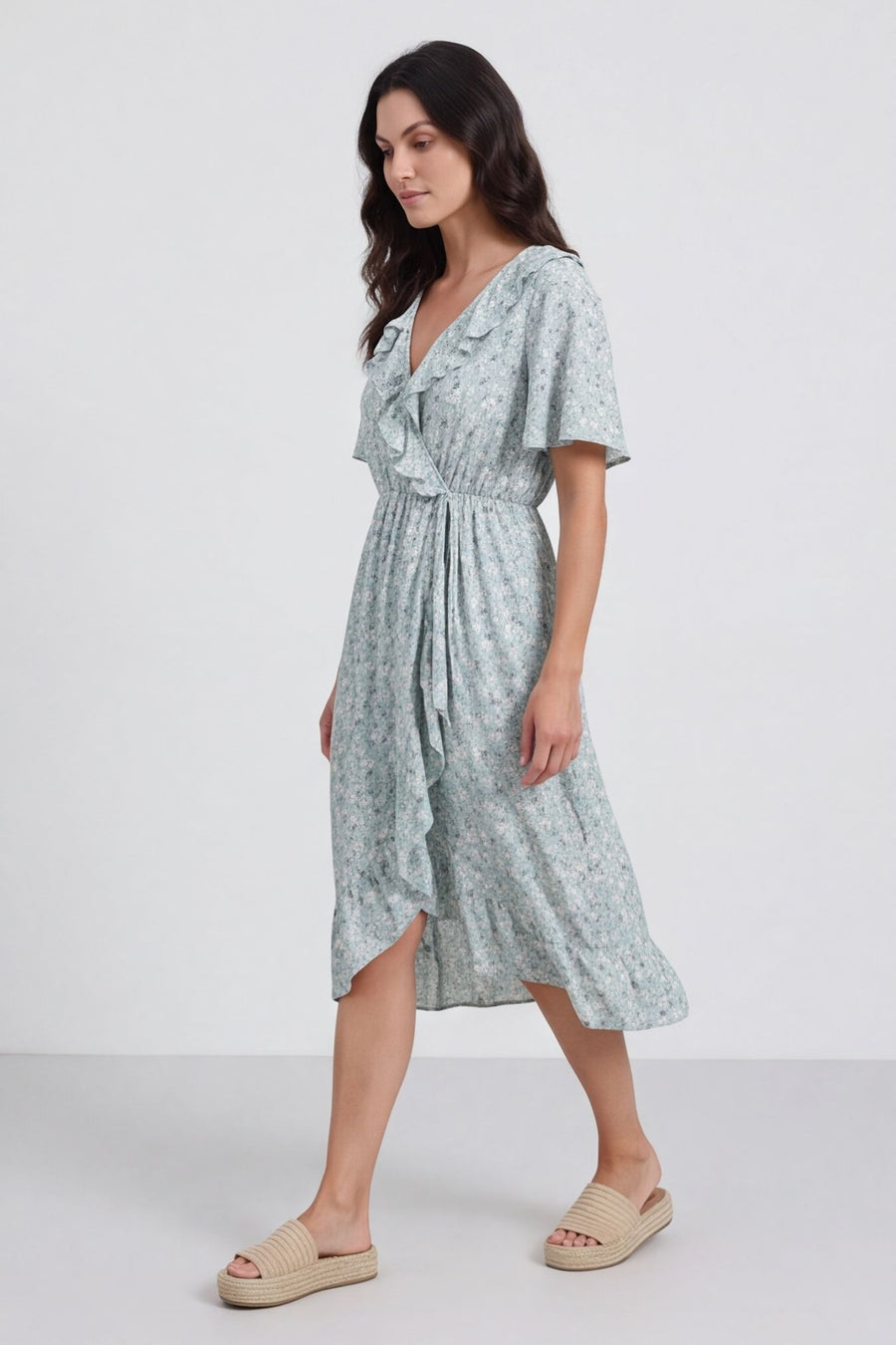 Etienne Floral Wrap Dress Sage Green – image 1 of 4