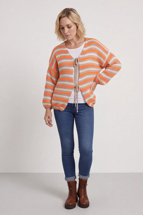 Merlyn Stripe Tie Knitted Cardigan Orange – image 1 of 6