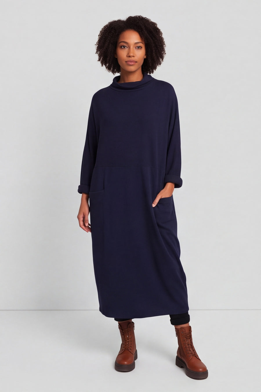 Libby Cowl Neck Cotton Dress Navy – image 1 of 6