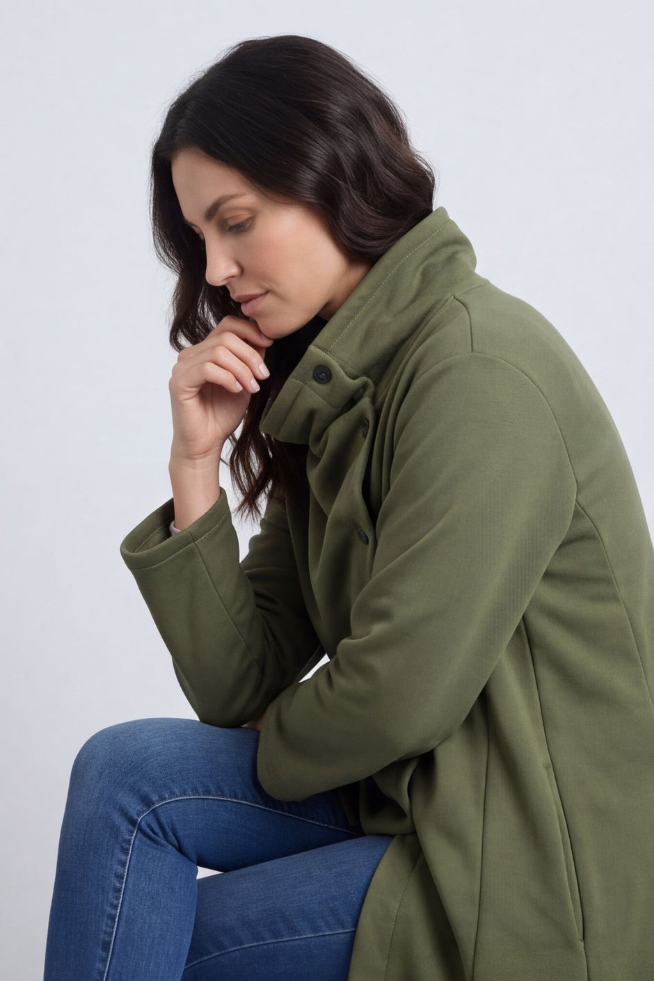 Damaris Asymmetric Button Cotton Top Khaki – image 1 of 6