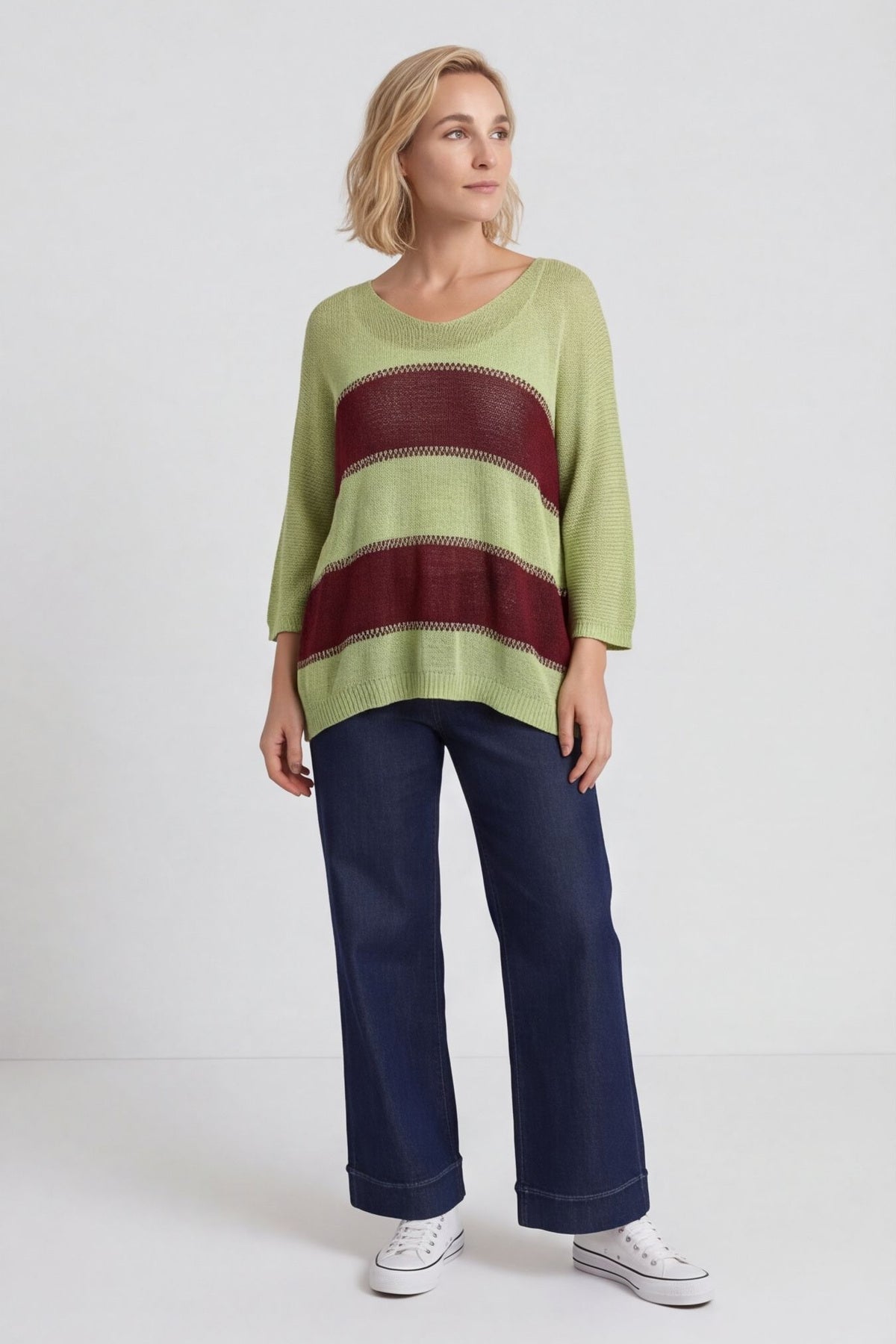Davena Stripe Knit Top Green – image 1 of 6