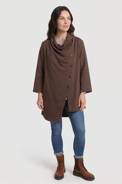Damaris Asymmetric Button Cotton Top Cocoa – image 1 of 6