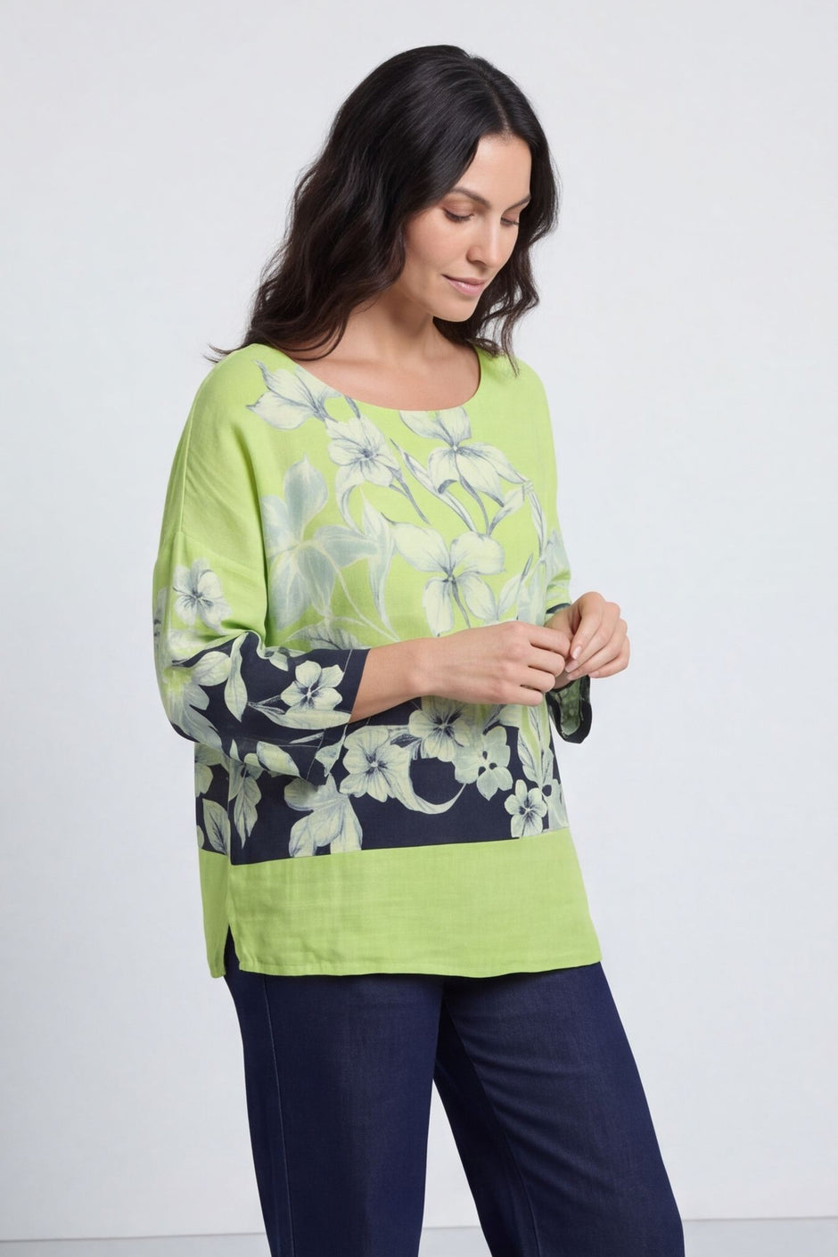 Paitlyn Print Cotton Top Lime – image 1 of 6