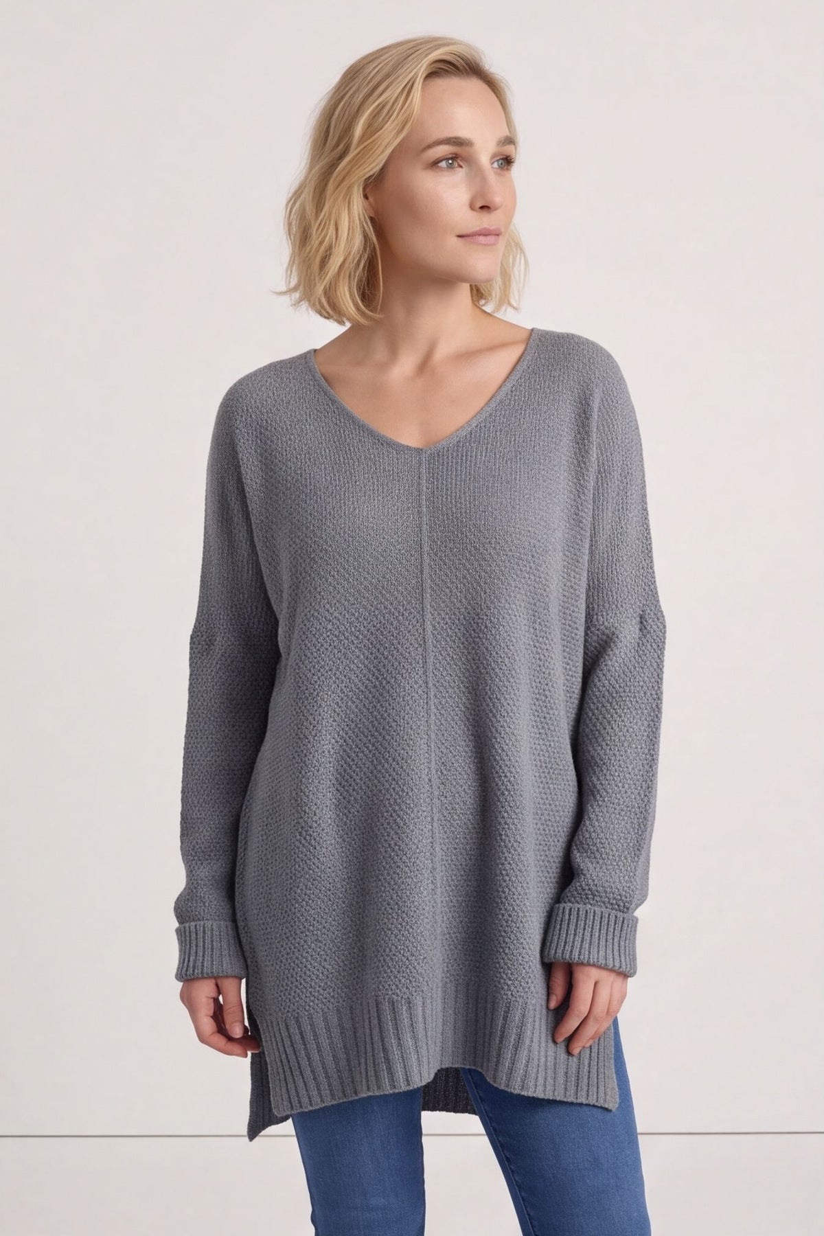 Bo Slouch V-Neck Jumper Mid Grey – image 1 of 6