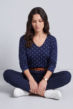 Lola Relaxed Polka Dot V-Neck Top Navy - Lola Relaxed Polka Dot V-Neck Top – image 1 of 6