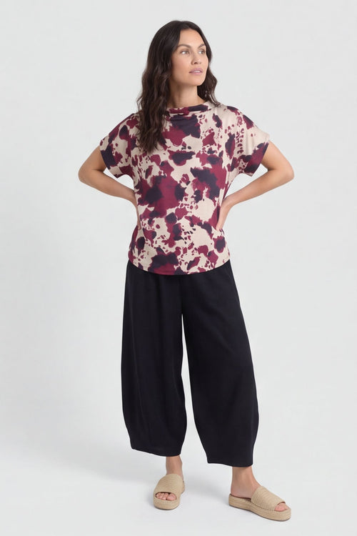 Nancy Print Cowl Neck Top Burgundy – image 1 of 6