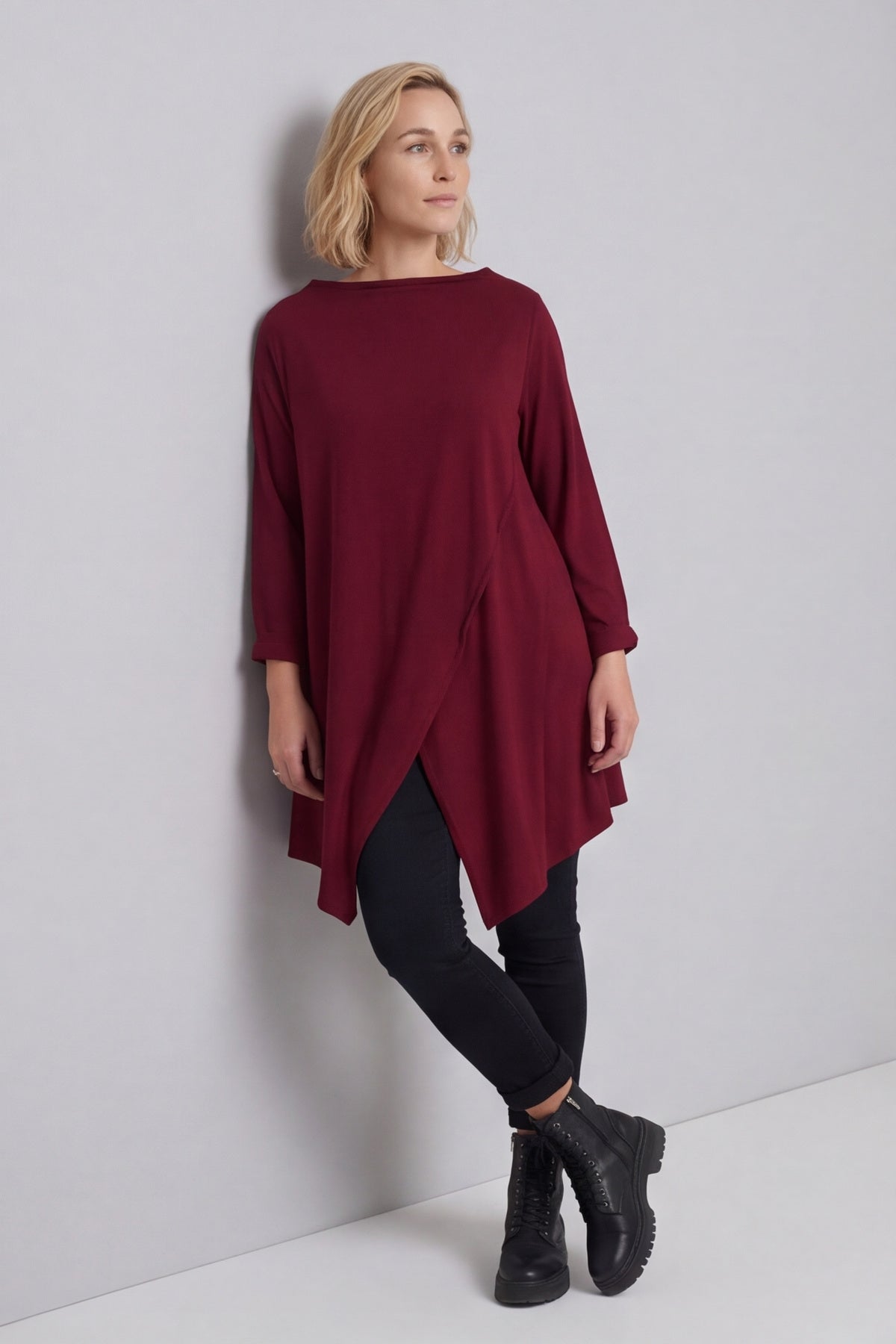 Nelle Cowl Cotton Top Wine – image 1 of 6