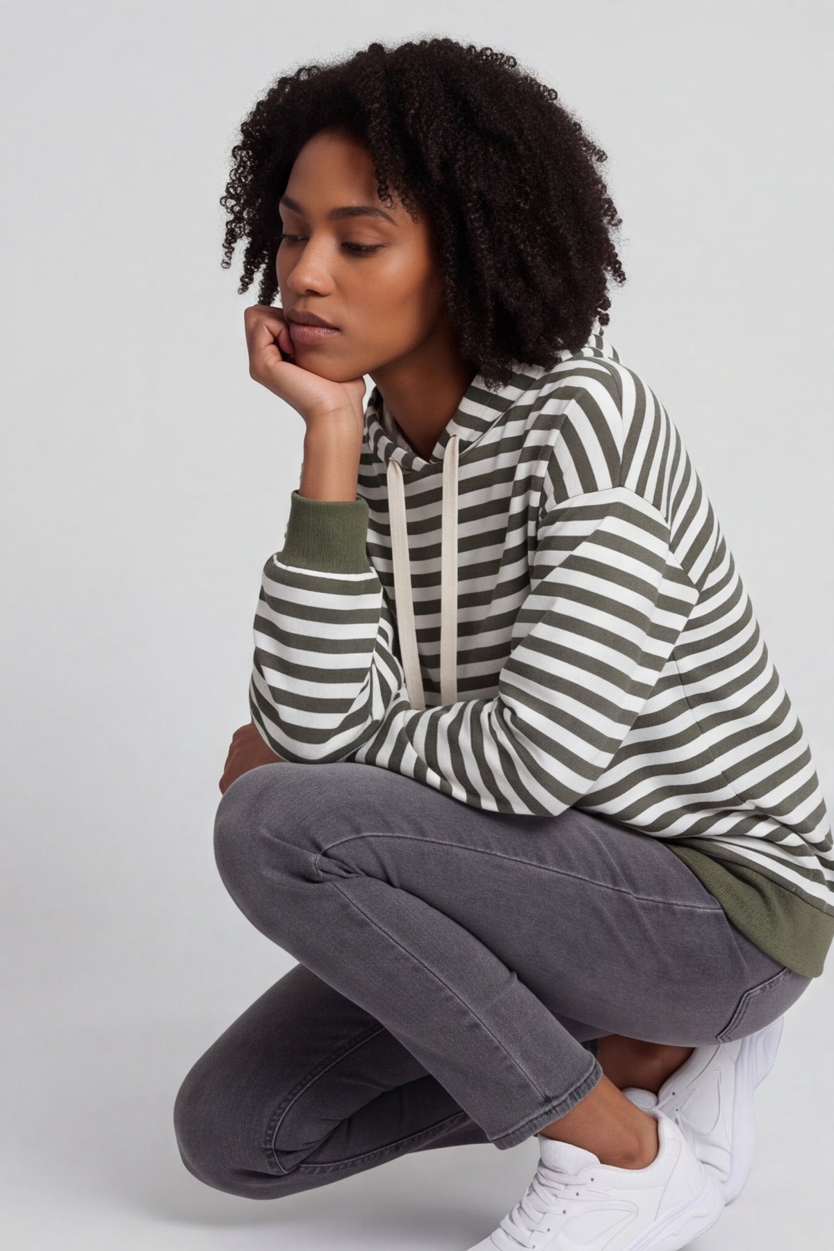 Selena Stripe Hooded Top Khaki – image 1 of 6