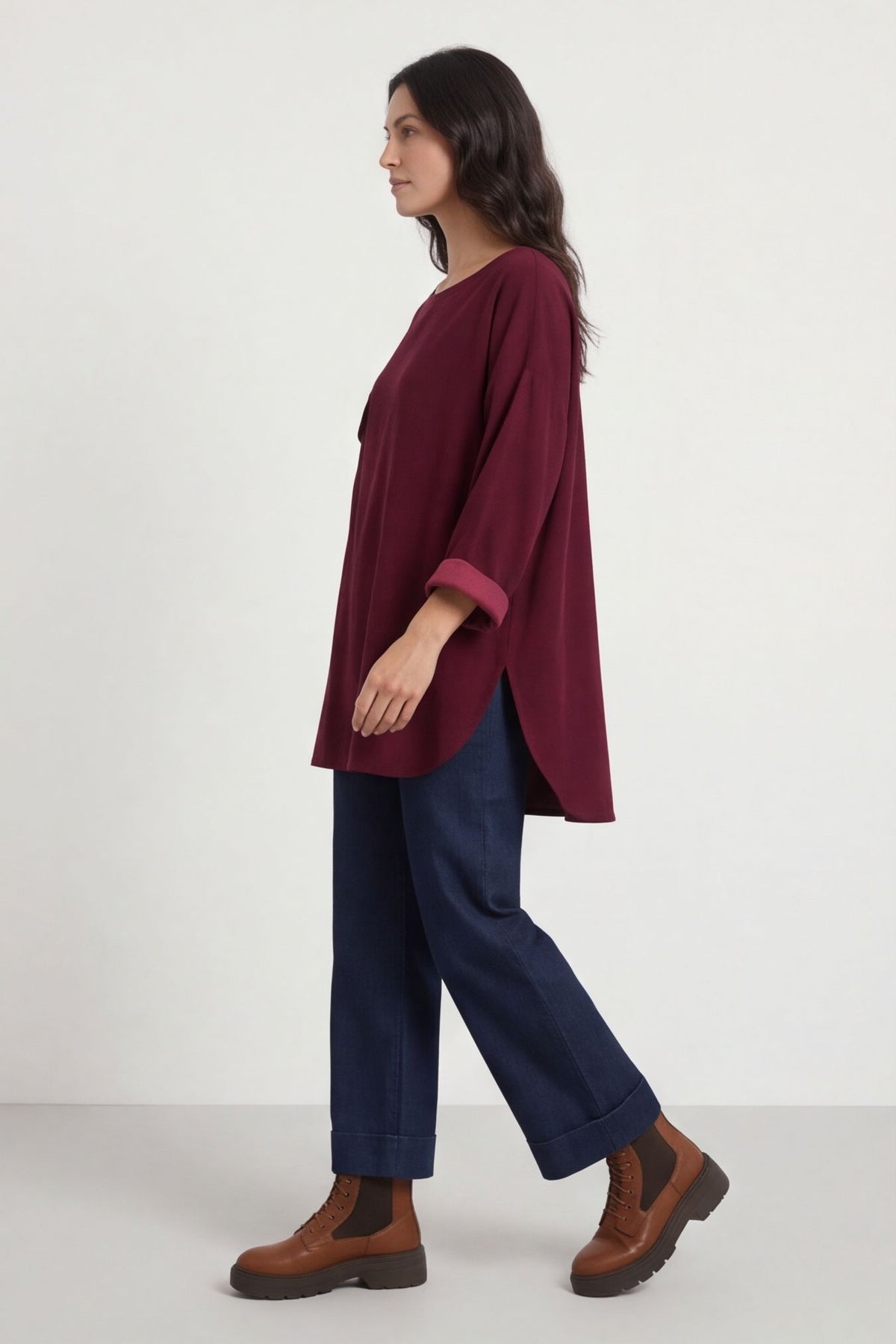 Selene Needlecord Pocket Top Burgundy – image 1 of 6