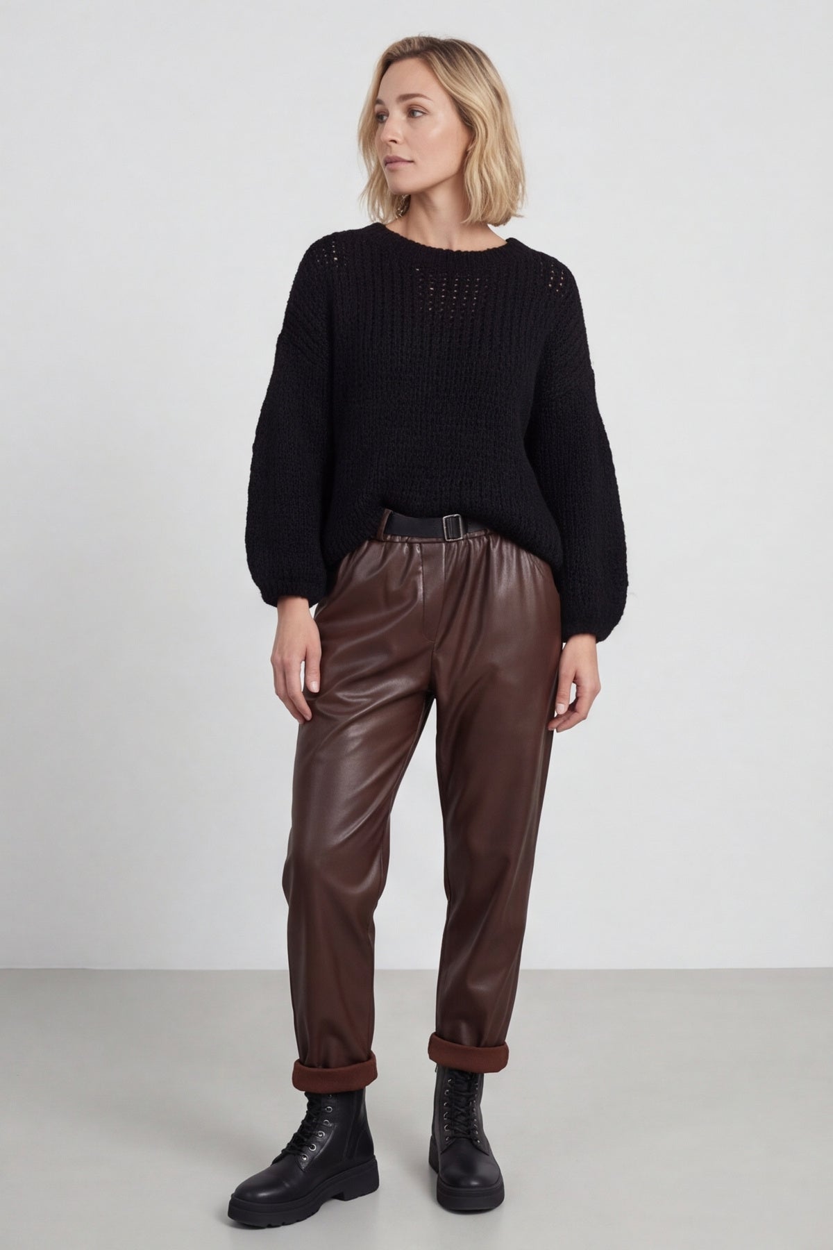 Hilary Wet Look Trousers Cocoa – image 1 of 5